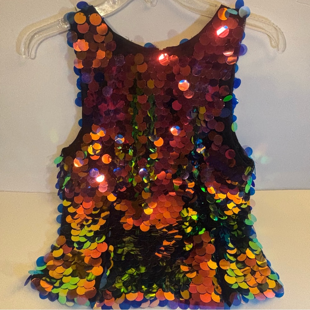 Size 4 PrettyLittleThing Multi Iridescent  Sparkly Sequin Sleeveless Cami Top